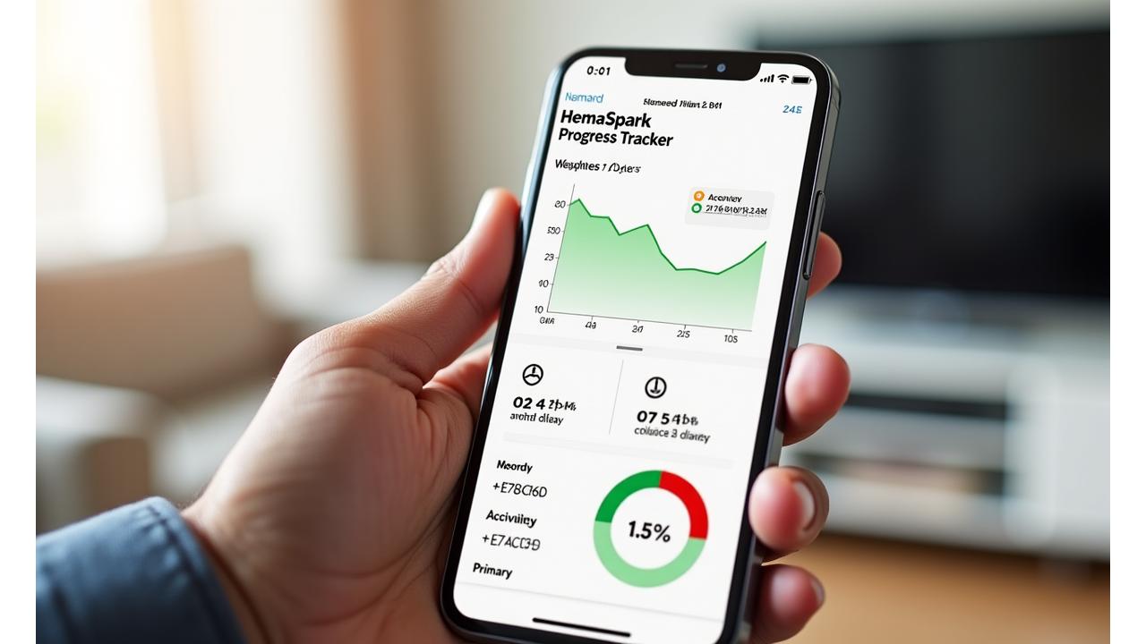 Ukážka HemaSpark aplikácie s dashboardom pre sledovanie hmotnosti, kalórií a aktivity.
